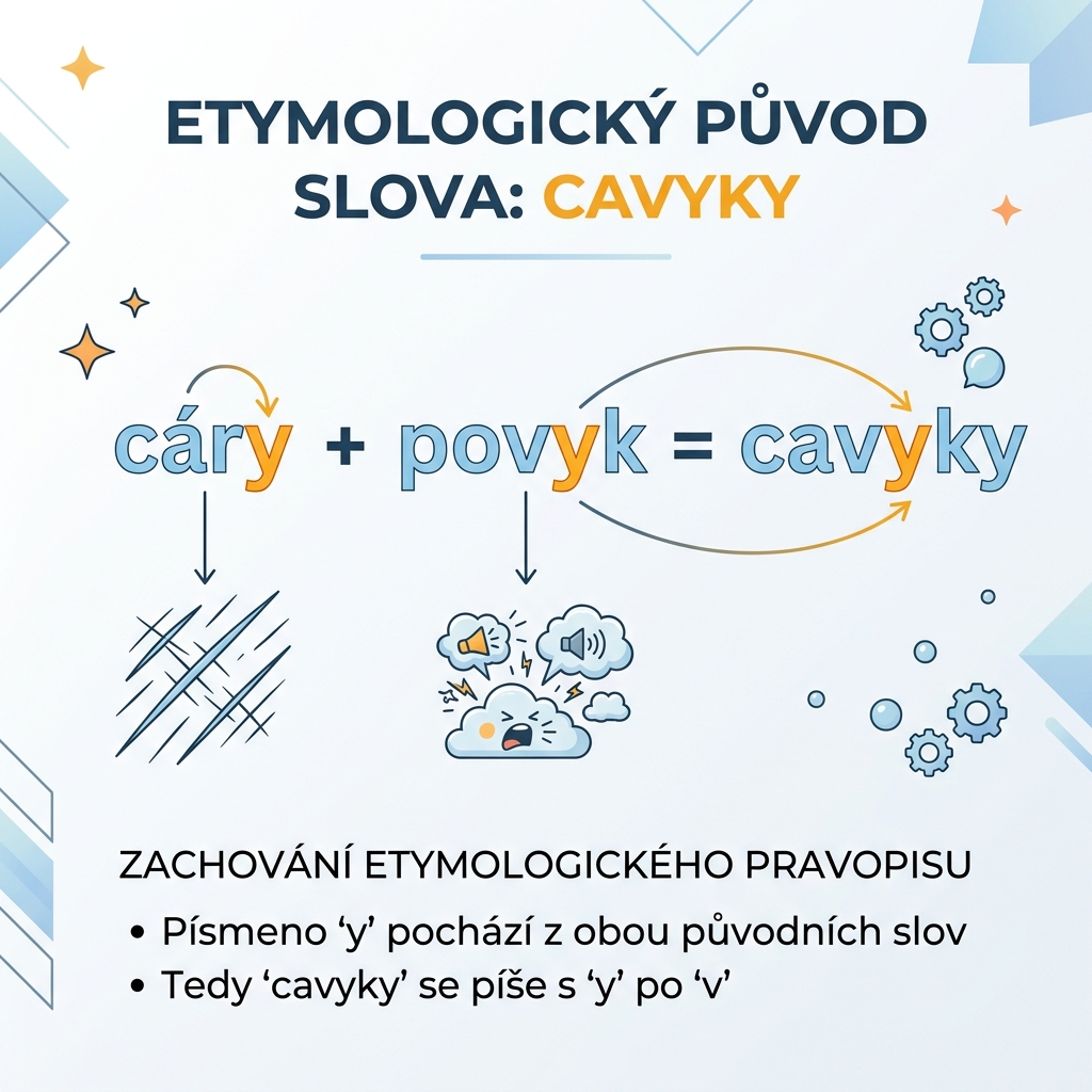 Etymologický původ slova cavyky cáry + povyk = cavyky diagram