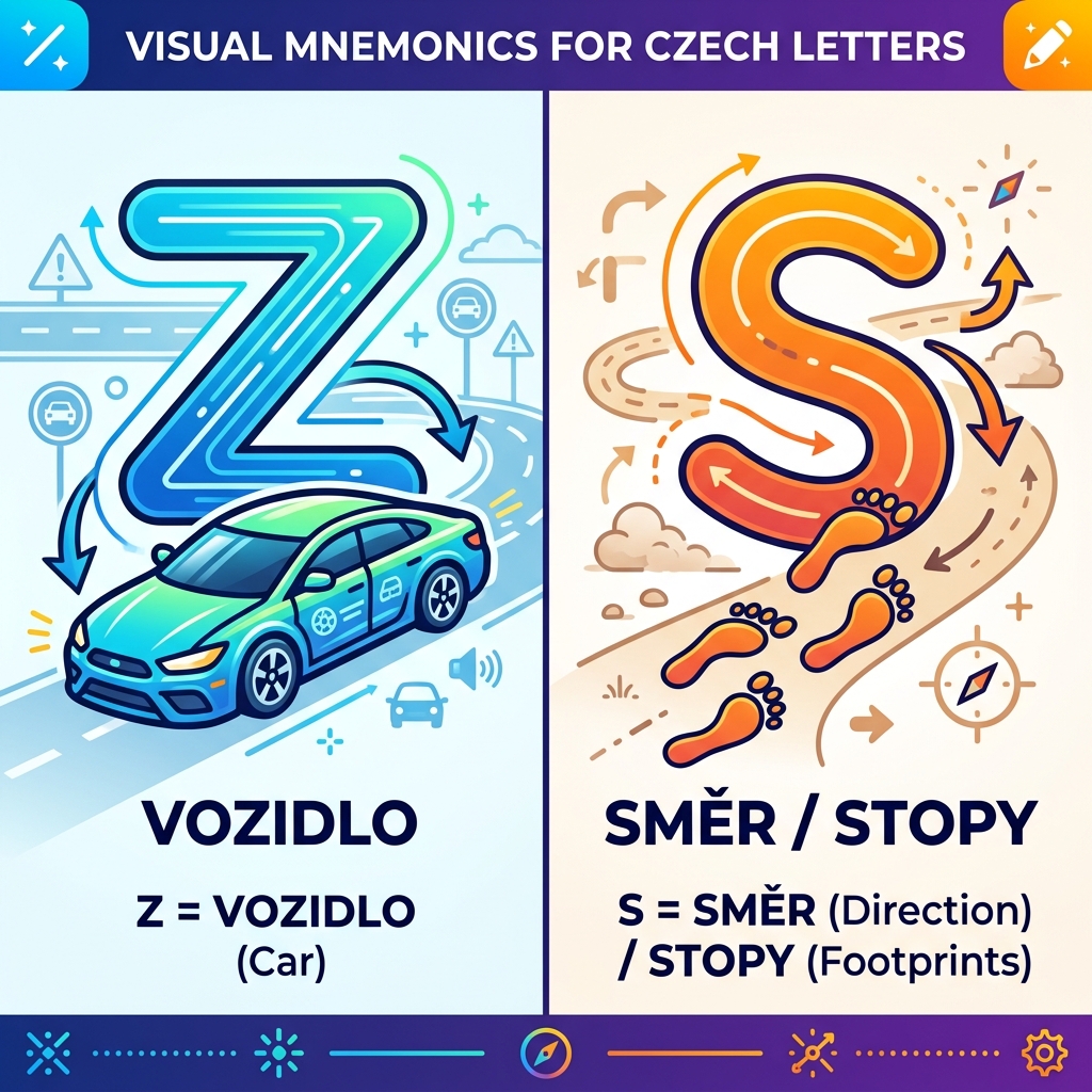 Mnemotechnická pomůcka pro písmeno Z a vozidlo