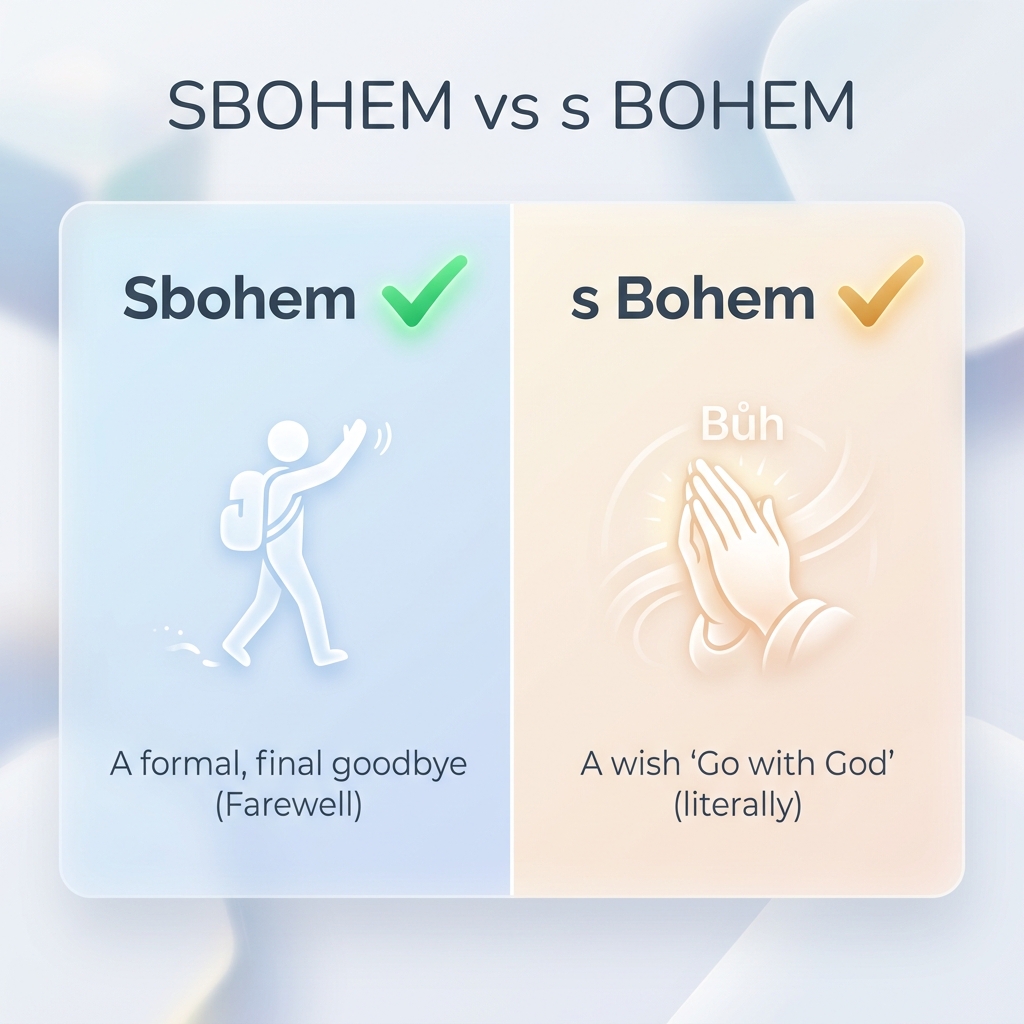 Sbohem x s bohem – Jak správně rozloučit v češtině? 2 Aesthetic split-screen comparison of Sbohem and s Bohem