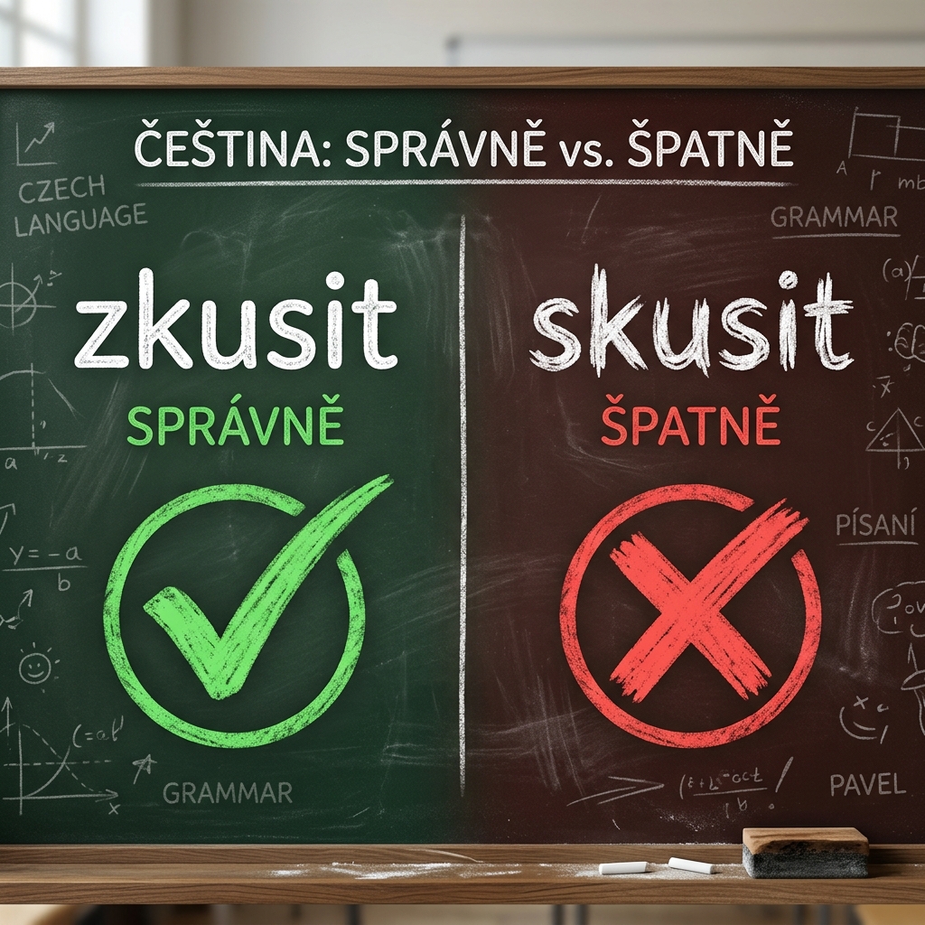 Zkusit vs skusit: rozlišení správného tvaru na tabuli s odškrtnutím